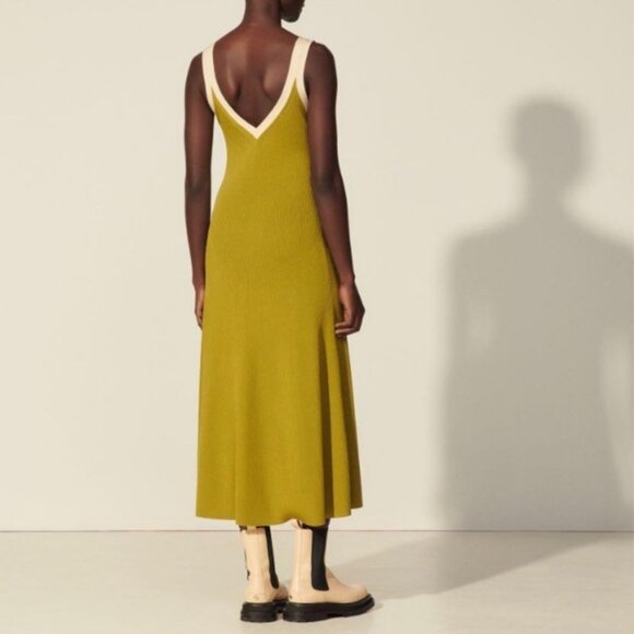 NWT Sandro Elwire Knit Midi Dress, Olive Green, Sz 8 - Picture 4 of 7